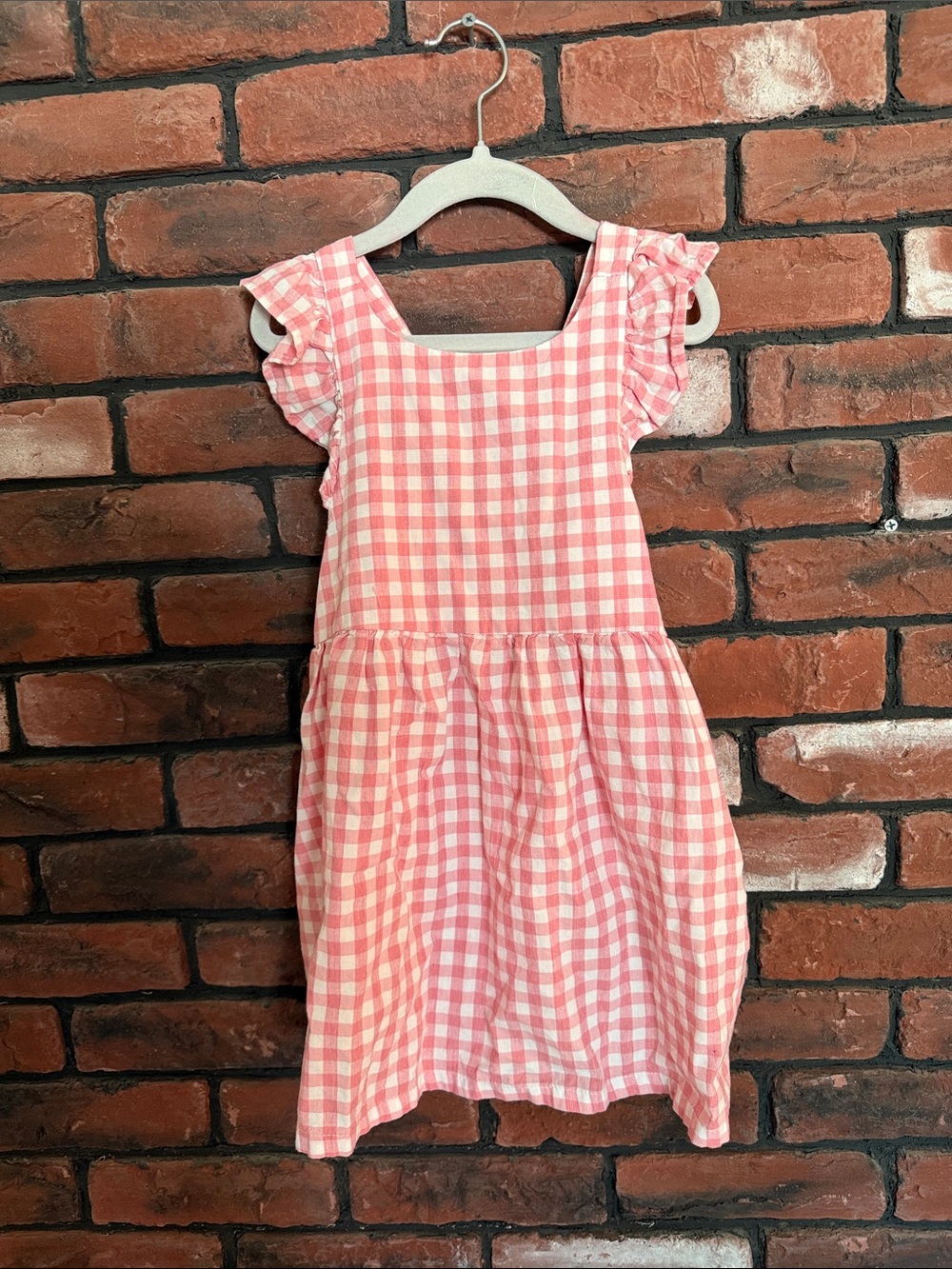 Pink Gingham Ruffle Sleeve Sundress